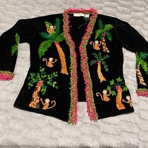 Black Monkey Embroidered Cardigan